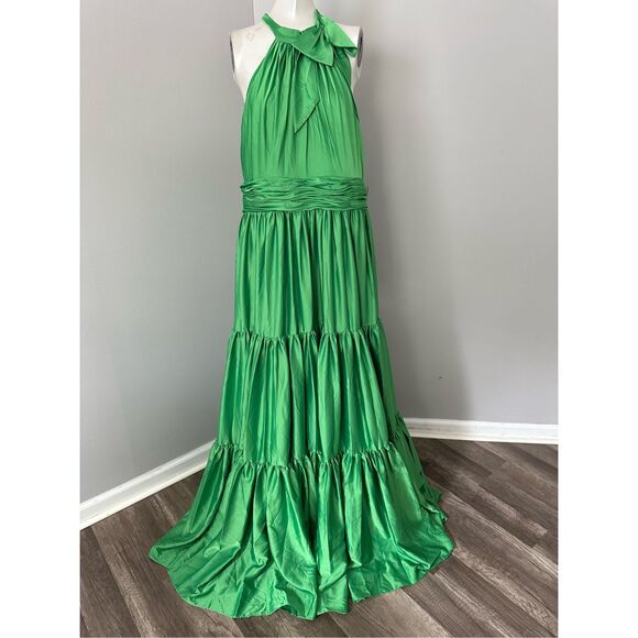 MAC DUGGAL RUFFLE TIERED SOFT TIE HALTER NECK GOWN - Picture 5 of 12